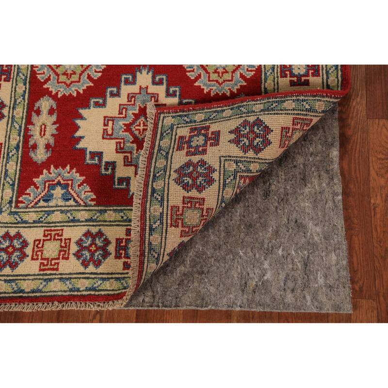 Red Geometric Kazak Foyer Rug Handmade Wool Carpet - 2'8" x 4'3"