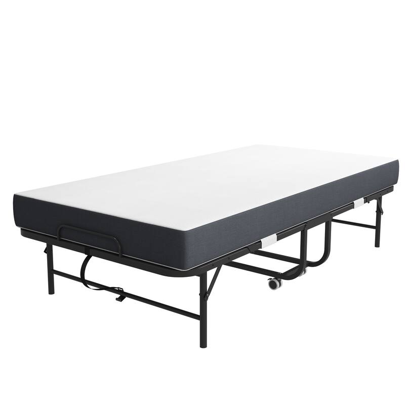 75inch x 38inch Twin Folding Bed with 3.7inch Memory Foam Mattress, Portable Foldable Extra Bed for Guests, Sturdy Metal Frame