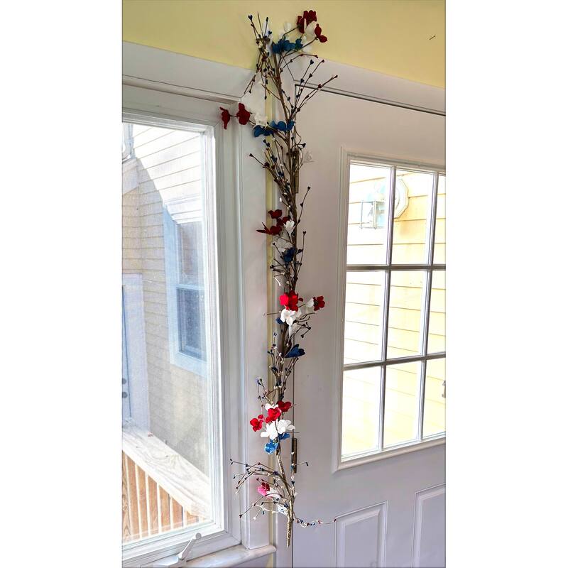 60" Red, White and Blue Patriotic July 4th Holiday Flower Garland - 7