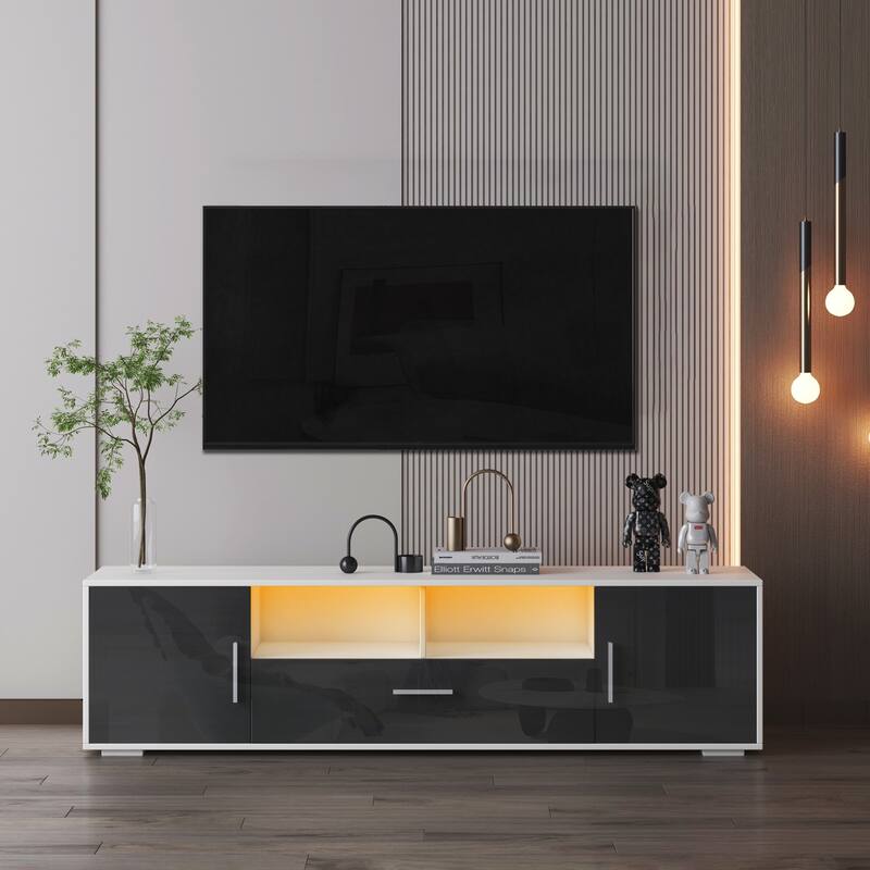 Modern 63-in 3-Doors Storage LED TV Stand for TVs up to 69-in with Remote - Black