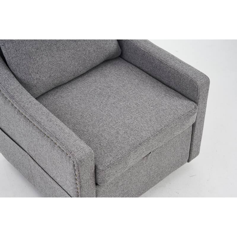 360° Swivel Accent Chair with 1 Back Pillow, Teddy Upholstered Reading Chair with Rivet Trim, Single Sofa Chair for Living Room