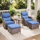 preview thumbnail 89 of 187, Outdoor Patio Sofa Swivel Chair with 6-Inch Thick Cushions Set 5PCS Swivel Chair w/ Table Ottoman - Brwon Wicker Blue Cushion