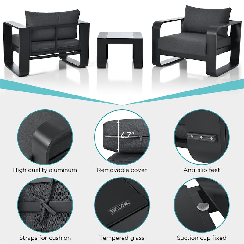 3-pieces Aluminum Frame Patio Furniture