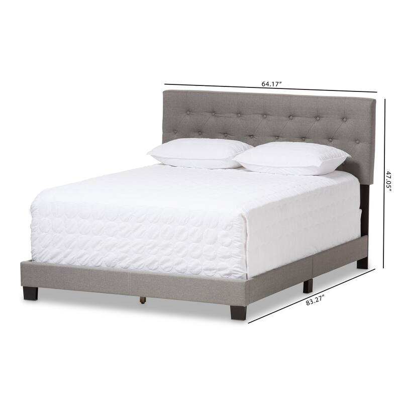 Light Grey Upholstered Bed - Modern Design Fabric Bed Frame - 47"H x 64"W x 83"D
