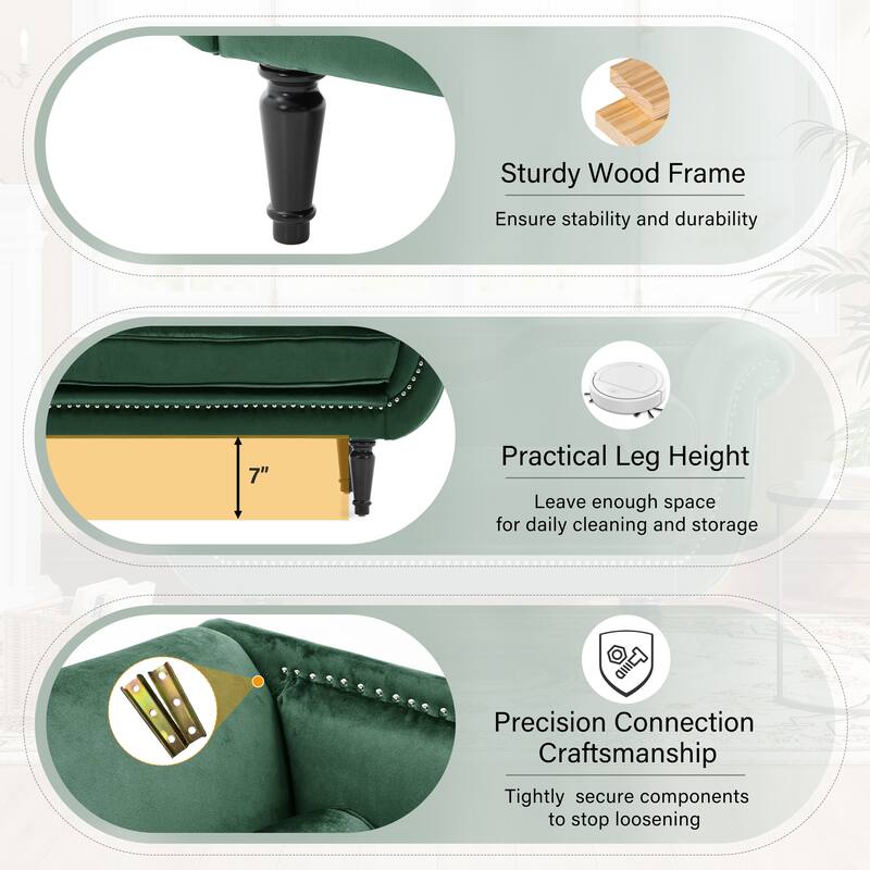 Christopher Knight Home - Velvet Bench with Nailhead Trim & Curved Arms