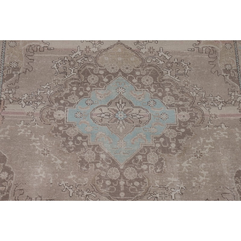 Distressed Tabriz Persian Vintage Rug Handmade Beige Wool Carpet - 6'6"x 9'8"