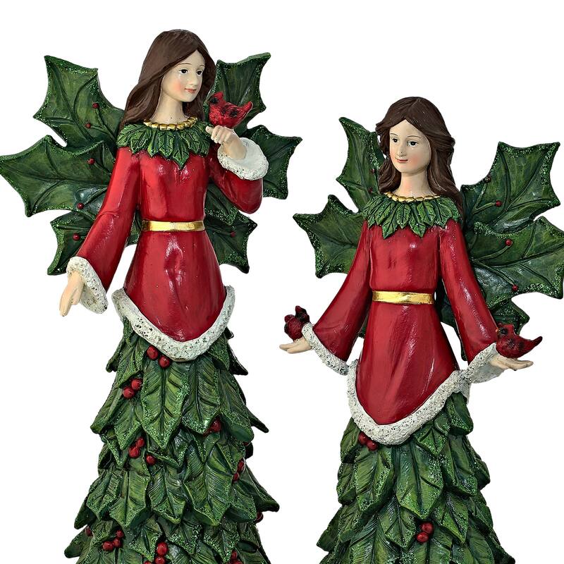 14" Resin Holly Angel Set of 2