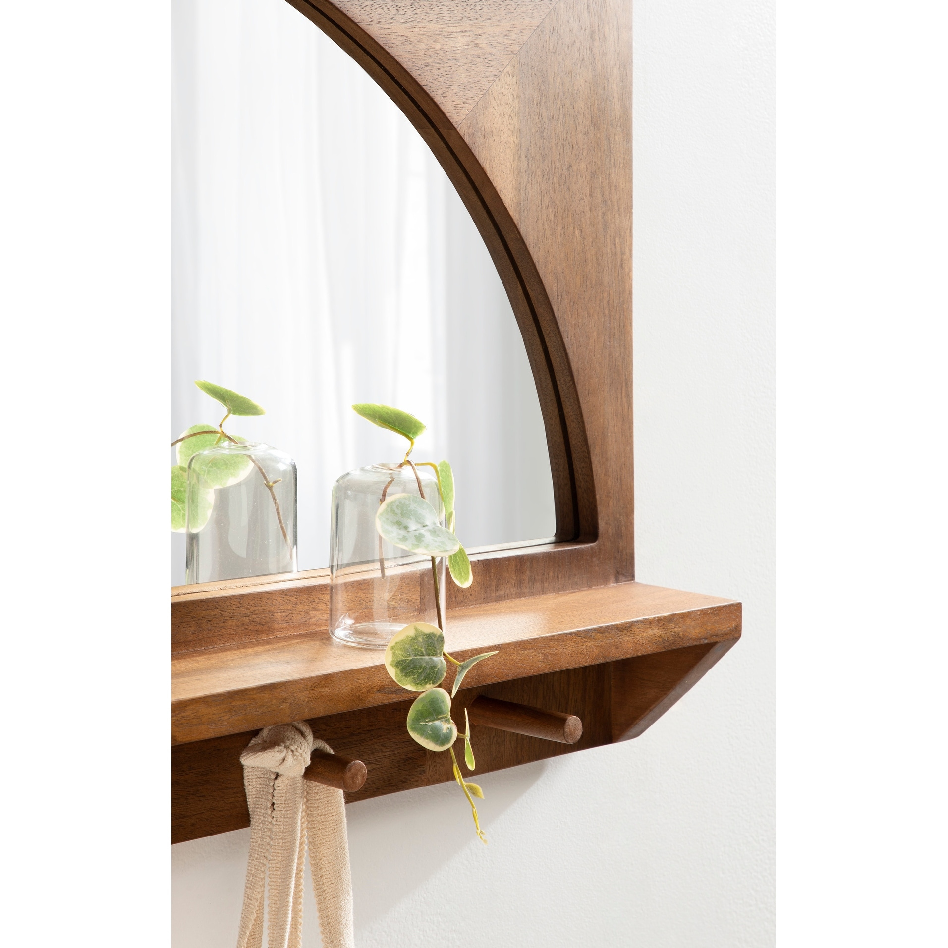 Mirror with top ledge and hooks