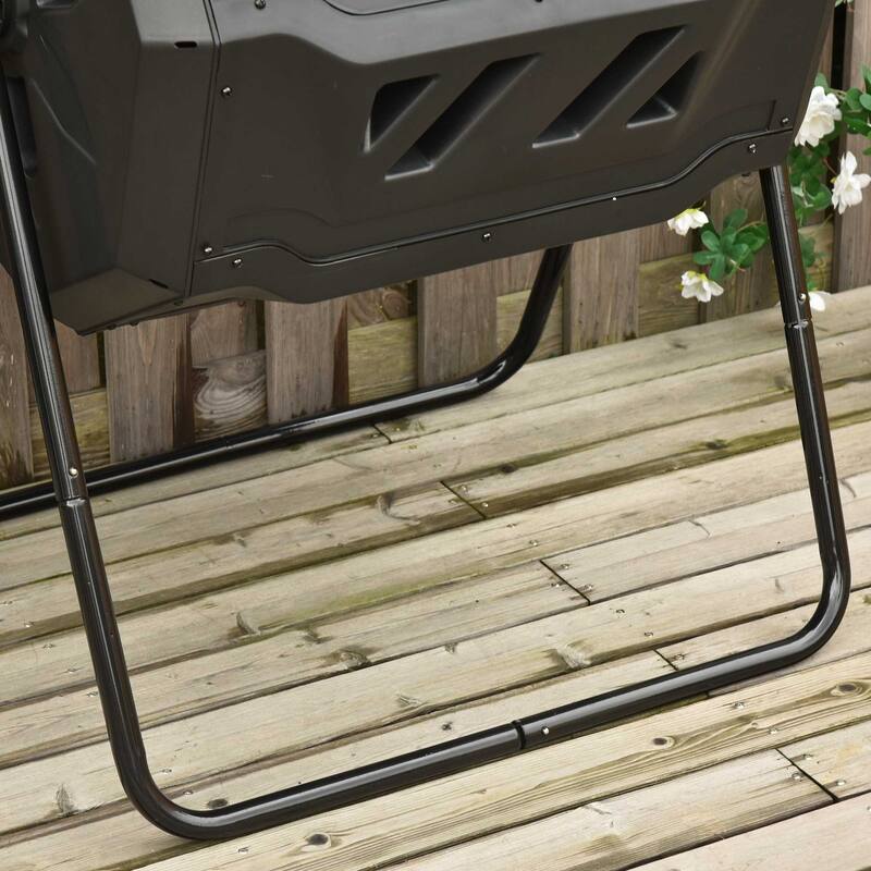 Outsunny Tumbling Compost Bin Outdoor Dual Chamber 360-deg Rotating Composter 43 Gallon w/ Sliding Doors & Solid Steel Frame