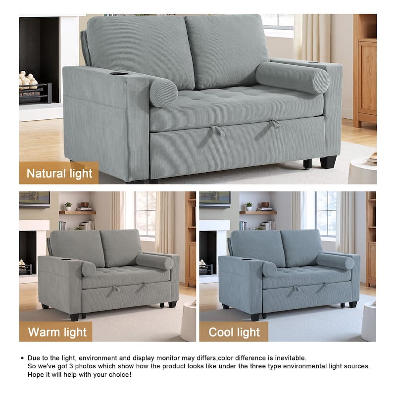Corduroy Pull-Out Chair Bed Adjustable Recline Convertible Sleeper Sofa