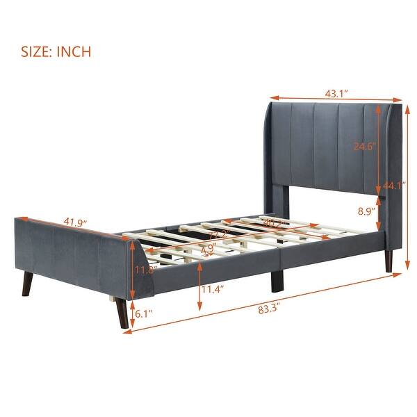 dimension image slide 1 of 3, Twin Upholstered Bed with Headboard