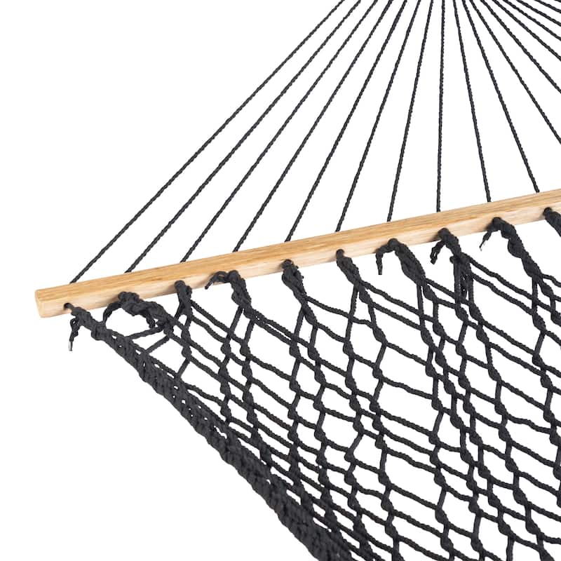 Bliss Hammocks BH-410BK 60" Wide Cotton Rope Hammock w/ Spreader Bar, S Hooks, & Chains | Indoor, Outdoor, Poolside,