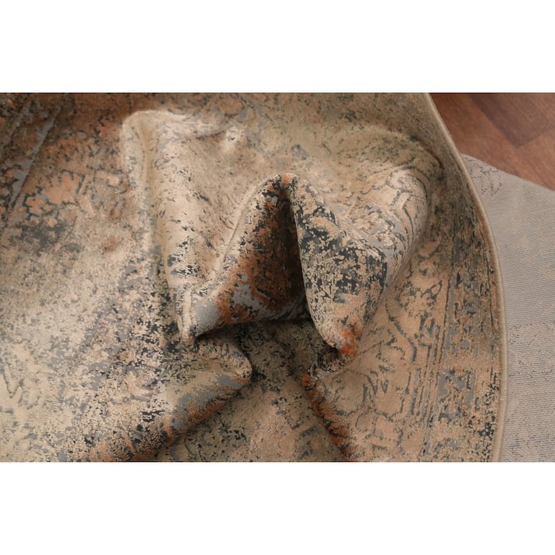 Machine Made Oriental Polyester Carpet Traditional Medallion Multi-Colored Tabriz Area Rug - 8' 0'' X 4' 9''