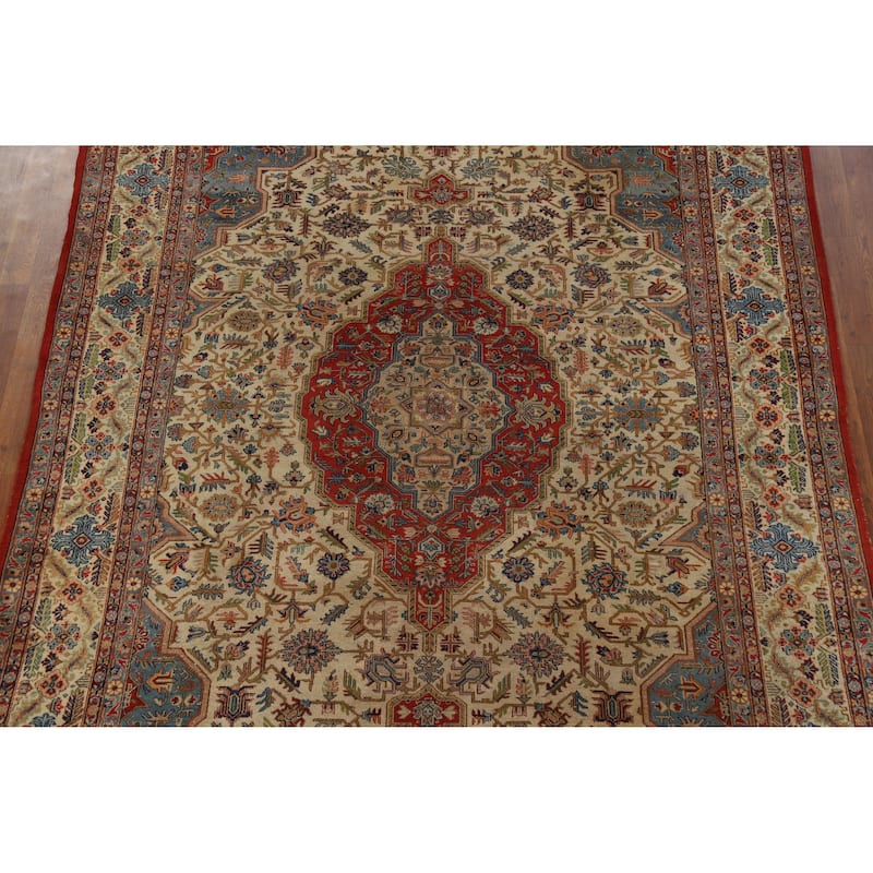 Vegetable Dye Yazd Persian Area Rug Hand-Knotted Wool Carpet - 6'10" x 10'7"