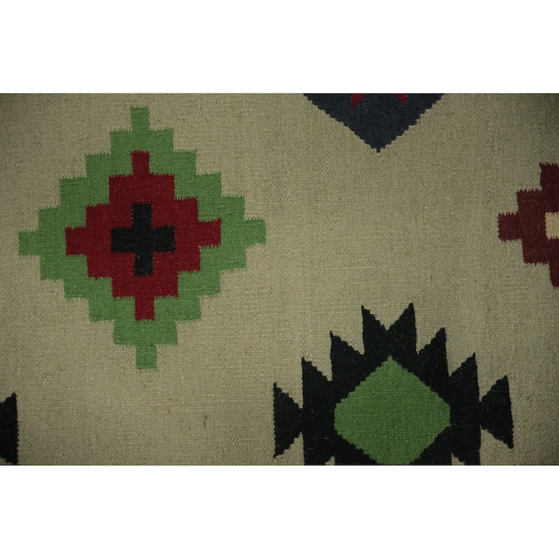 Hand Woven Oriental 100% Wool Carpet Southwestern Modern Green Kilim Area Rug - 10' 6'' X 8' 8''