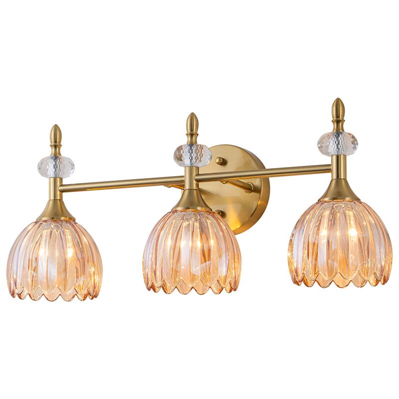 Starsky 3-Light Tulip-Inspired Floral Wall Sconce with Green or Amber Glass Shades, for Bathroom, Bedroom, Hallway