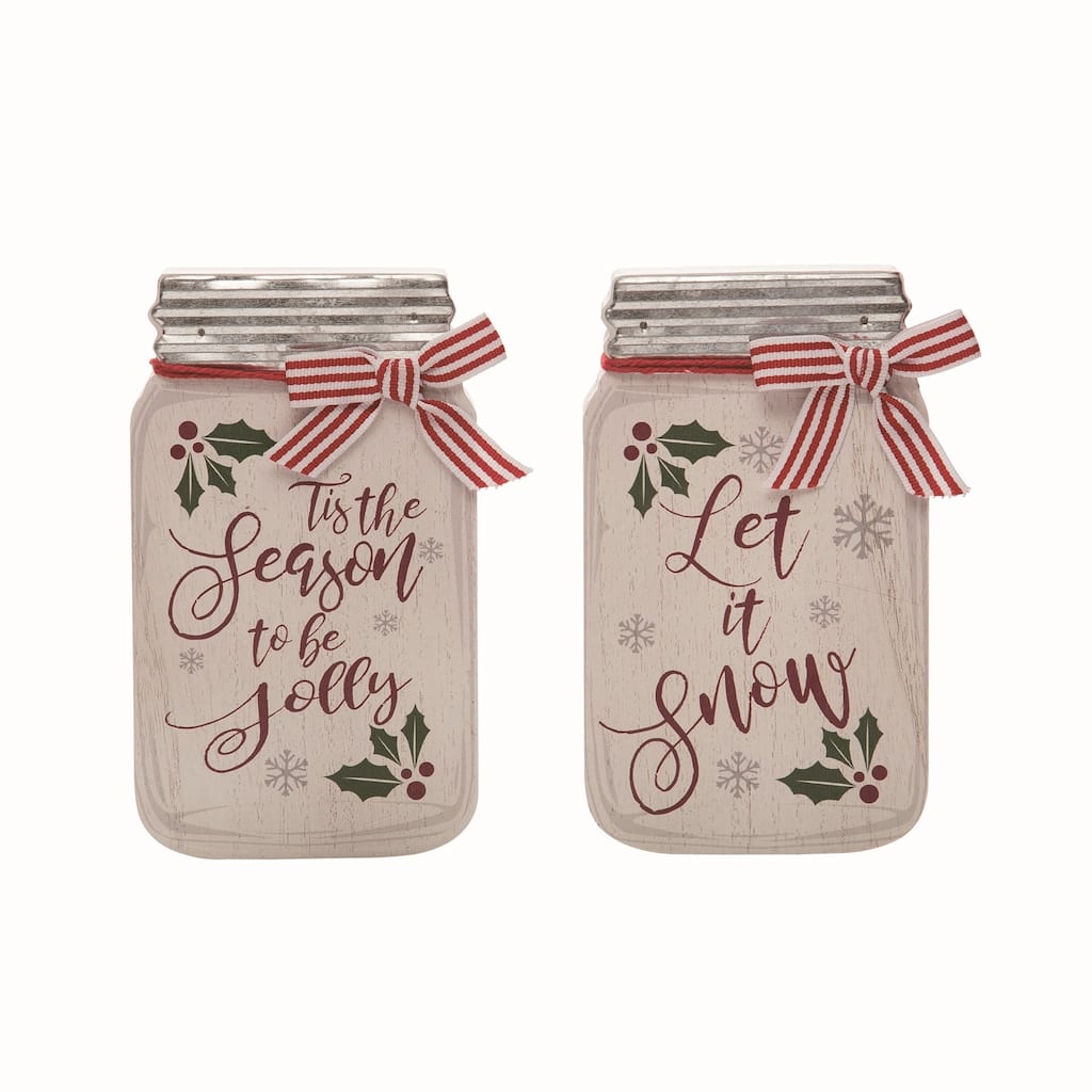 Transpac MDF Christmas Jar Decor Set of 2 Christmas Home Decorations