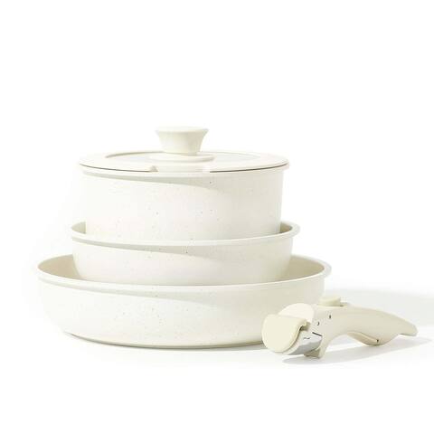 5 Piece Granite Nonstick Pots and Pans with Removable Handle Cookware