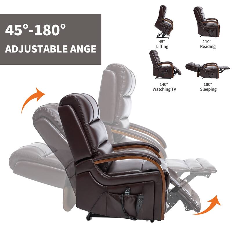 Roomfitters Dual Motor Power Lift Recliner, Infinite Position Massage Chair with Solid Wood Armrests, Chenille