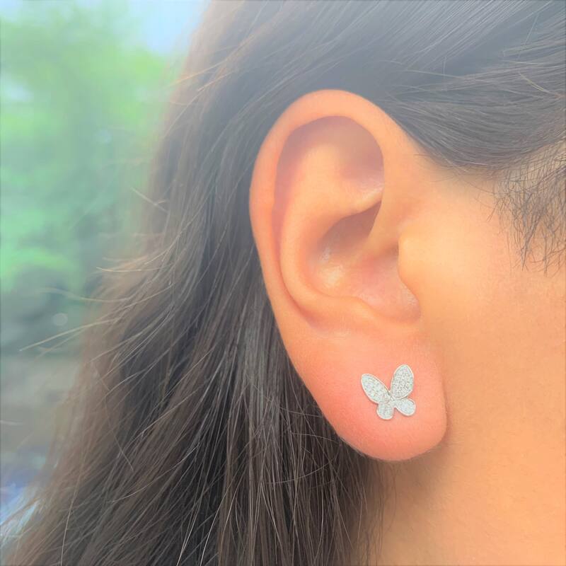 Joelle Collection Dimond Butterfly Studs Earrings 14K White Gold 1/5 ct