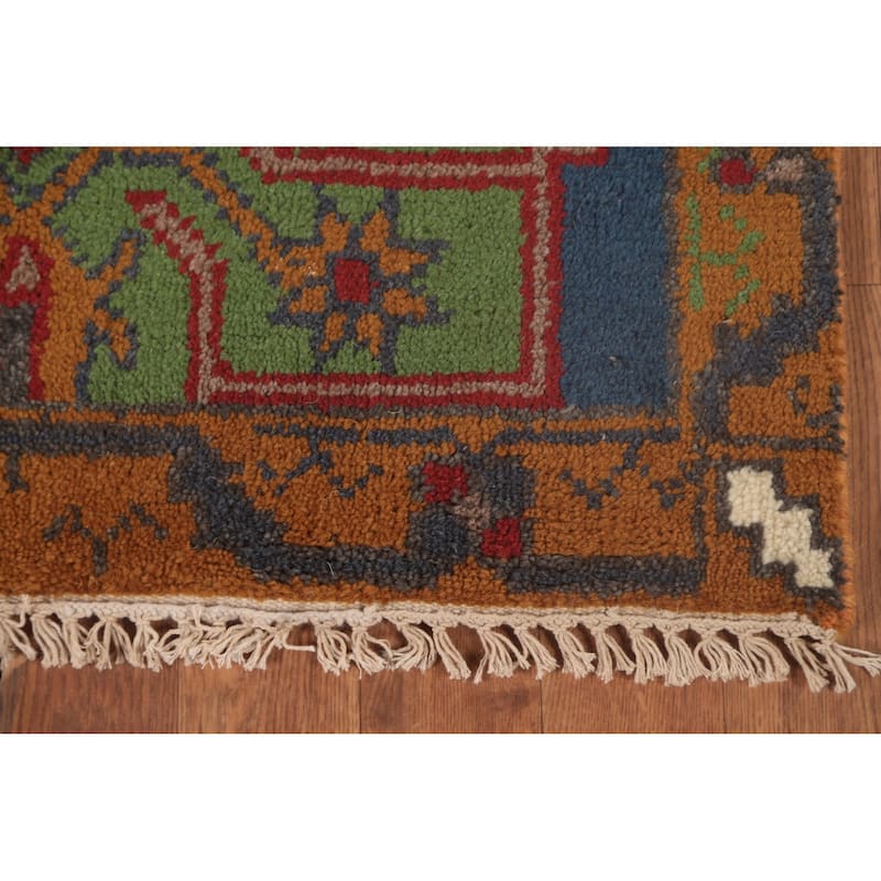 Blue Geometric Heriz Serapi Oriental Runner Rug Handmade Wool Carpet - 2'7"x 7'10"