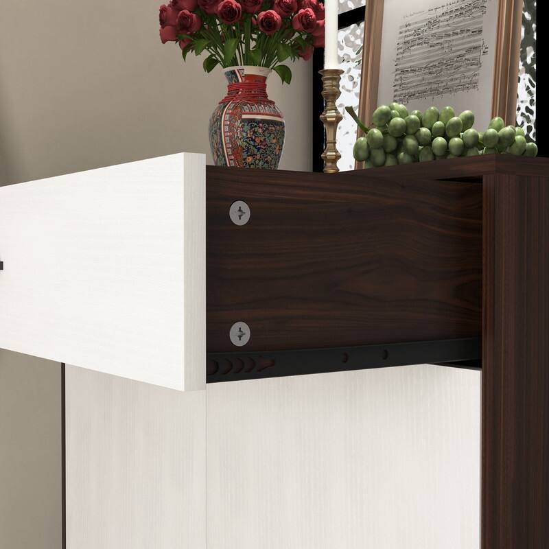 Modern 4-Tier Shoe Cabinet with Drawer & Adjustable Shelves, White Wooden Entryway Storage Organizer