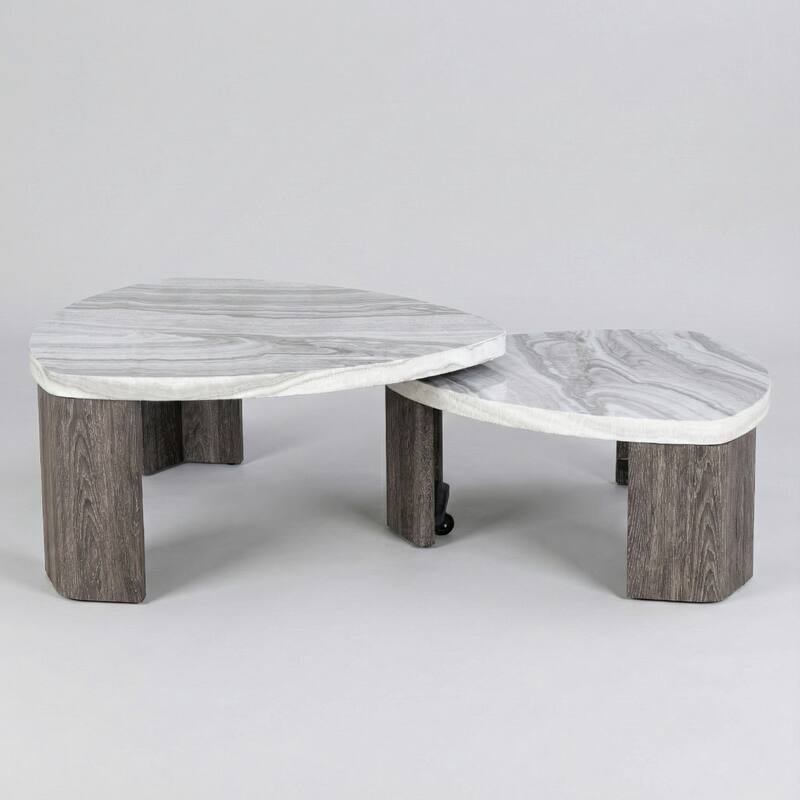 Furniture of America Elric Modern Grey and Brown Wooden Triangular Nesting Coffee Table Set of 2 with Casters