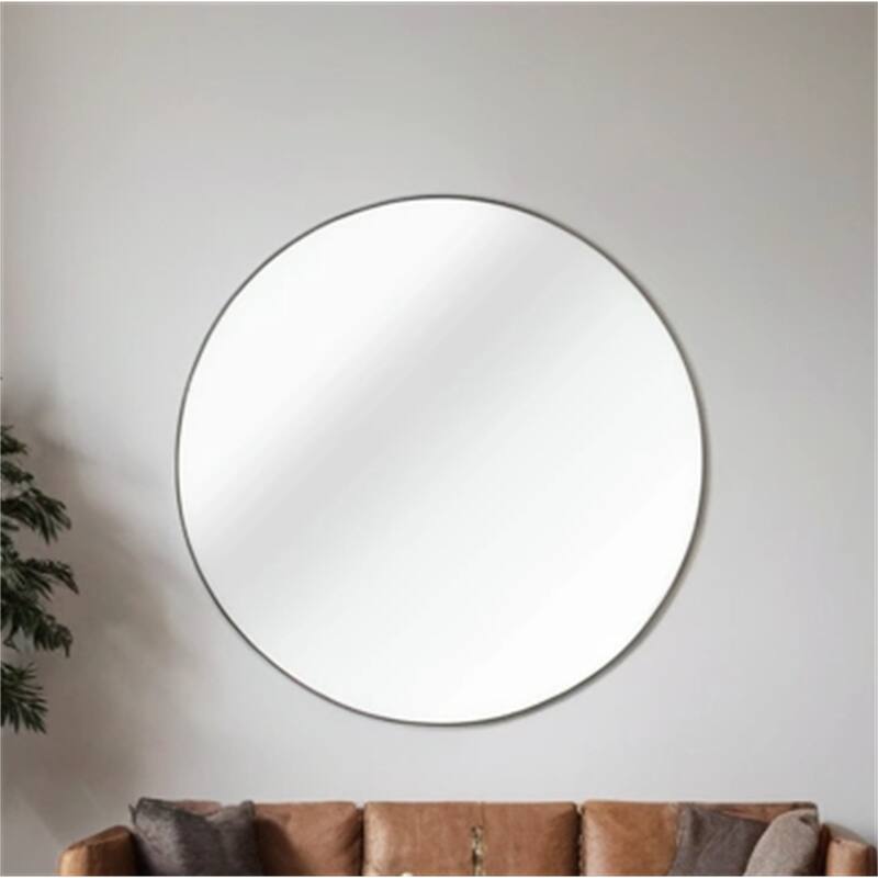 42" Metal Framed Round Mirror with Shatterproof Film and Hooks