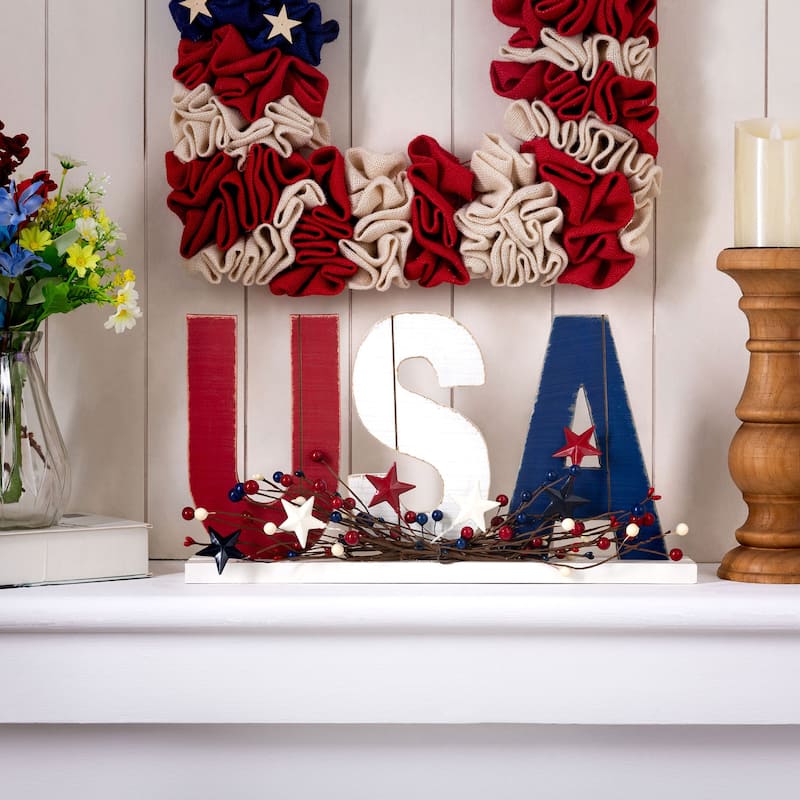 Glitzhome Patriotic Americana Flag USA Table Decor - USA