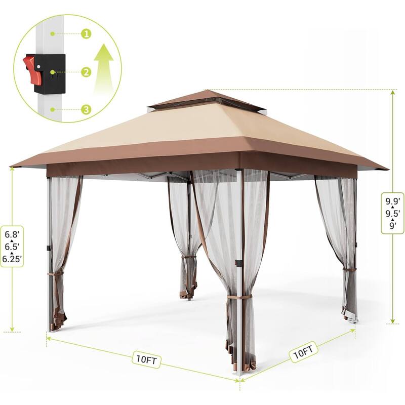 Modern Waterproof 10X10 Ft Instant Pop-Up Gazebo, All-Weather Canopy Tent for Patio, Garden, Backyard, Party - N/A