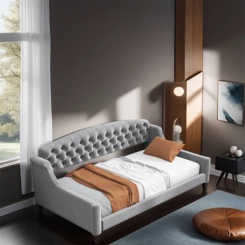 Twin Size Velvet Tufted Daybed with Wood Frame and Legs