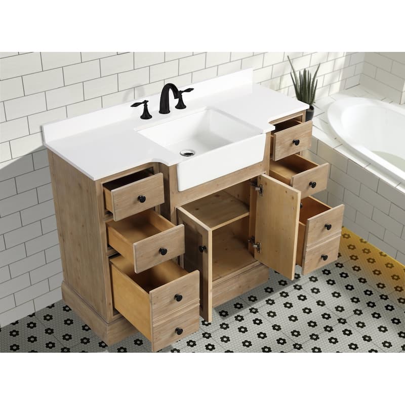 Ari Bath, Kelly 48" Bathroom Vanity, Weathered Fir Finish, White Engineered Stone - 48