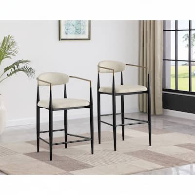 Beige Fabric Upholstered Bar Chair (Set of 2)