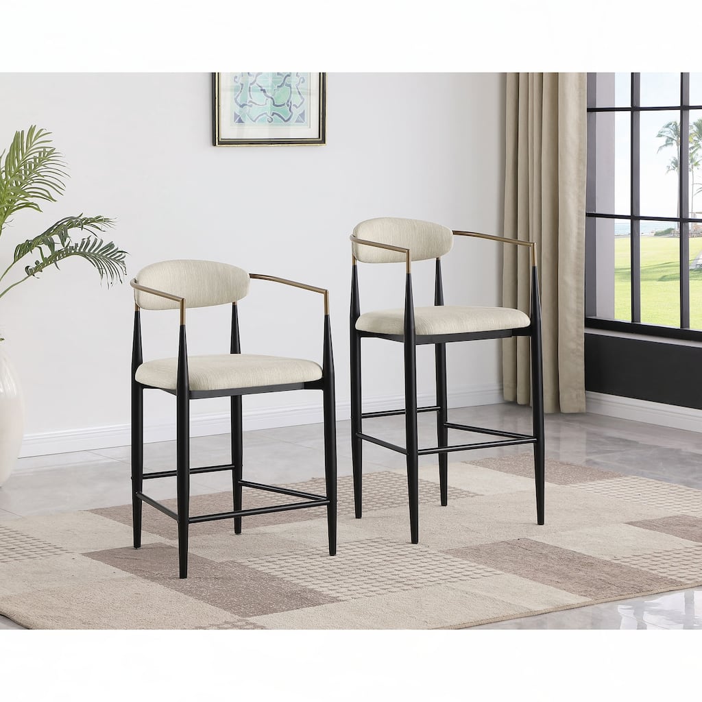Beige Fabric Upholstered Bar Chair (Set of 2)