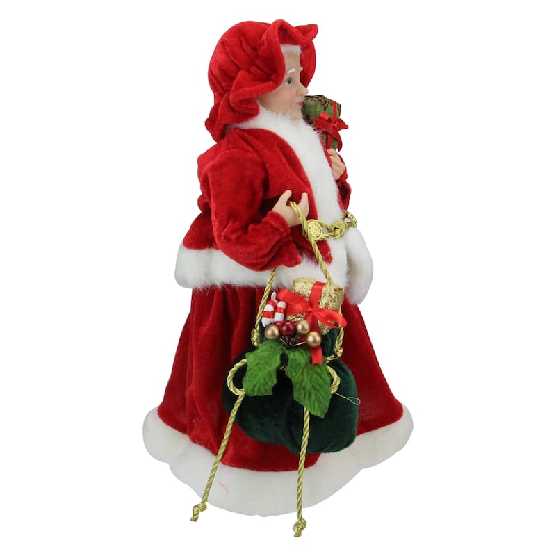 12" Mrs Claus with Present and Gift Bag Christmas Figure.