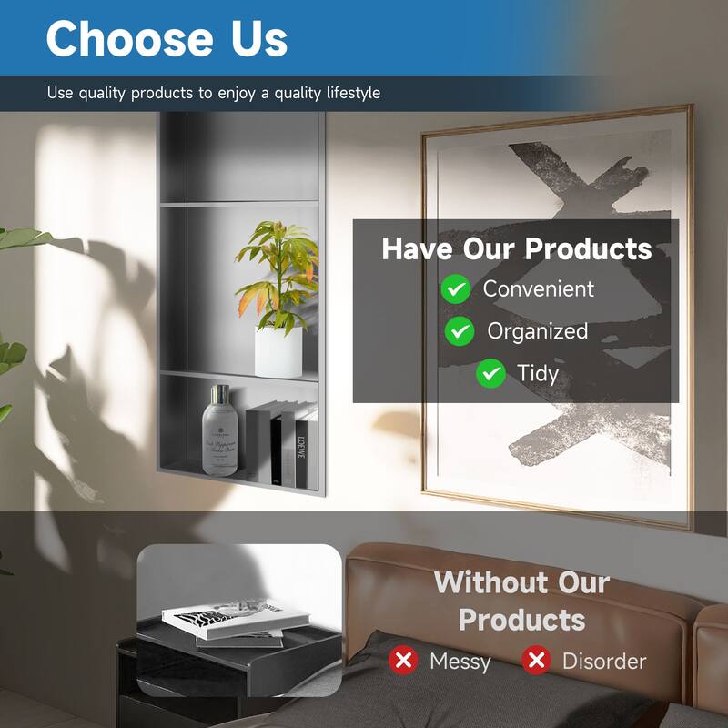 WIZ 12.8-inch W x 30.8-inch H x 4-inch D Stainless Steel Shower Niche - N/A