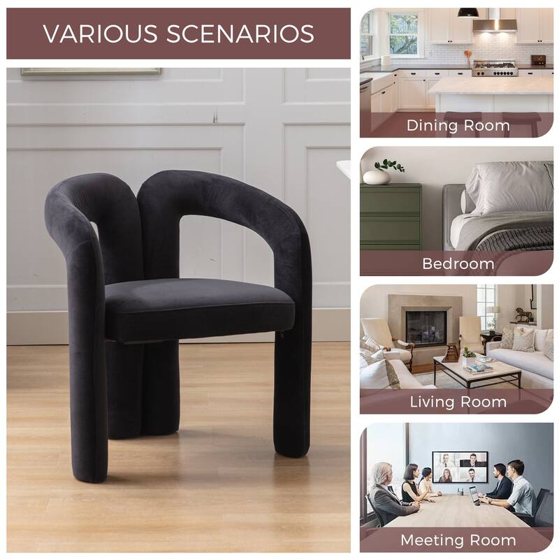 Set of 2 Black Velvet Fabric Upholstered Armchair Dining Chair Barrel Side Chairs Accent Chair for Living Room Bedroom Kitchen