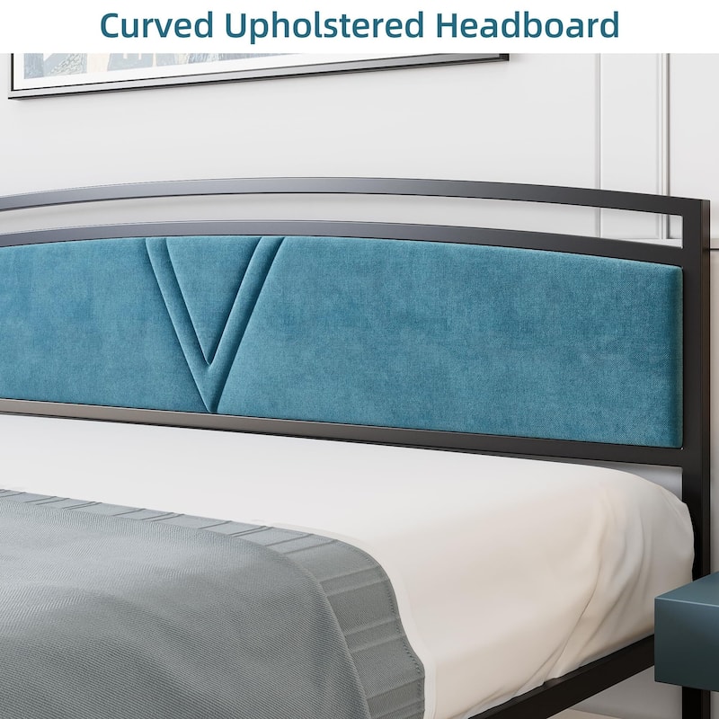 Platform Bed Frame - Velvet Foam Headboard