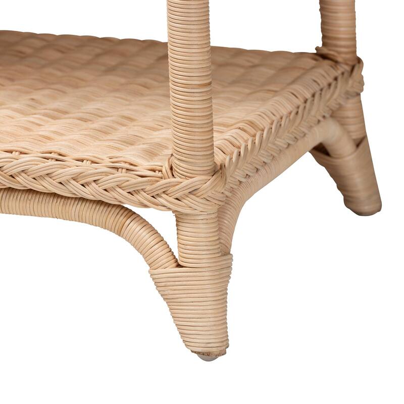 Oxford Braided Natural Rattan Console Table with Shelf - Coastal Boho Entryway or Hallway Table with Decorative Loop Detailing