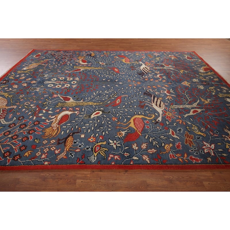 Animals Design Blue Ziegler Oriental Area Rug Handmade Wool Carpet - 8'3"x 11'7"