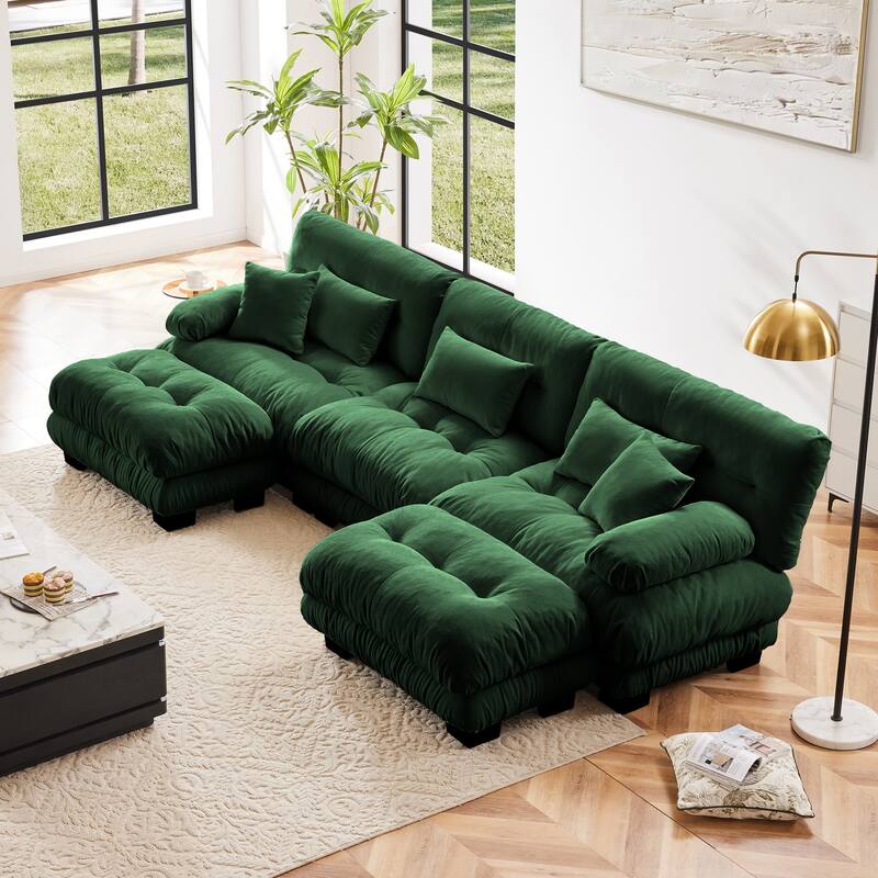 133.8" Chenille U-Shaped Cloud Sectional Sofa (3-Seater Modular) with 2 Ottomans