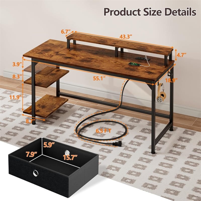 Gaming Desk with Charging Station