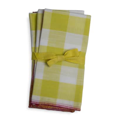 Gingham Napkins Set of 4 Yellow Cotton Kitchen Textiles Machine Wash 20x20 inches Perfect for Spring and Summer - 20 x 20