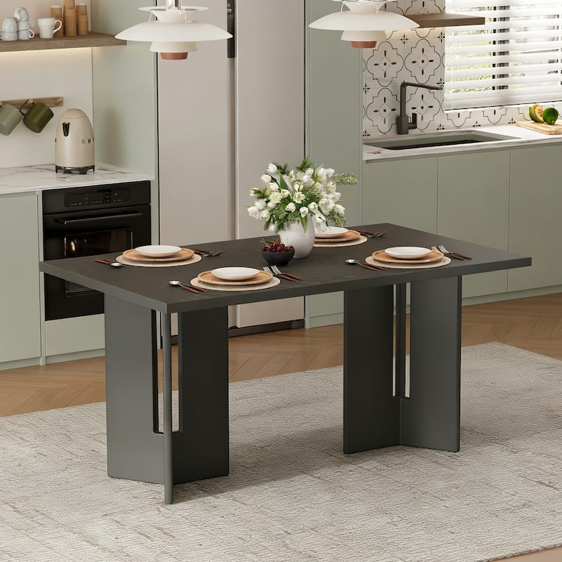 Farmhouse 60" Rectangular Dining Table with Distressed Finish for Dining Room and Kitchen Use - Grey