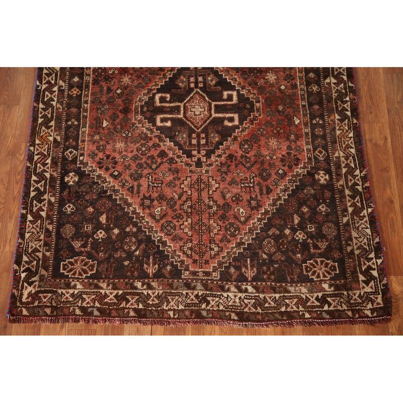 Tribal Shiraz Persian Vintage Area Rug Hand-knotted Wool Carpet - 3'9"x 5'0"