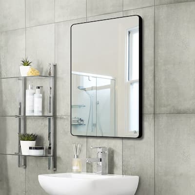 American Furniture Classics Model Black Framed Rounded Corner Mirror