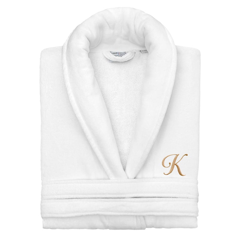 Authentic Hotel and Spa 100% Turkish Cotton Personalized Unisex Anovia Velour Bathrobe - Gold Script Font - Small/Medium - K