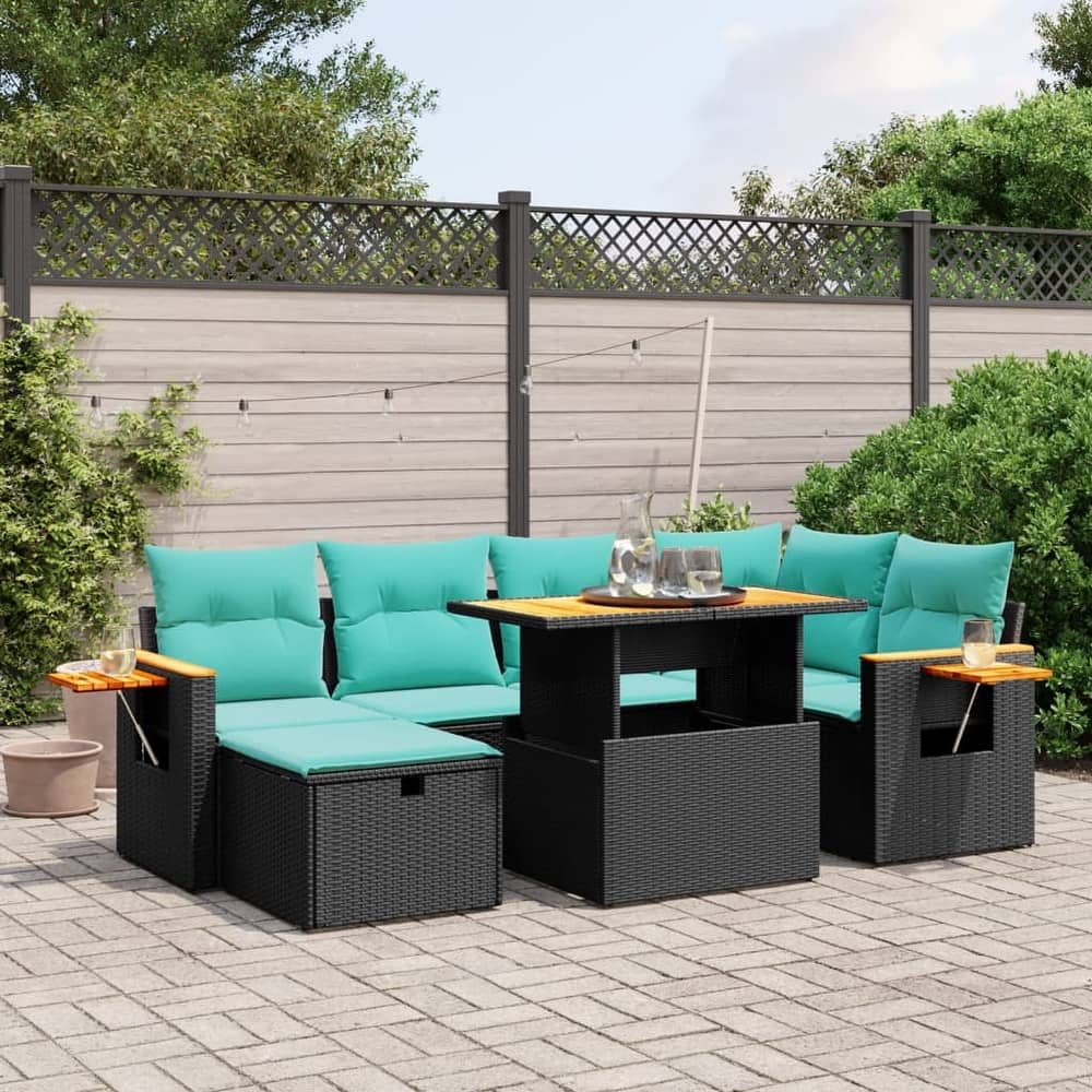 vidaXL Patio Sofa Set with Cushions Outdoor Furniture 7 Piece Poly Rattan - 21.7 x 24.4 x 27.2
