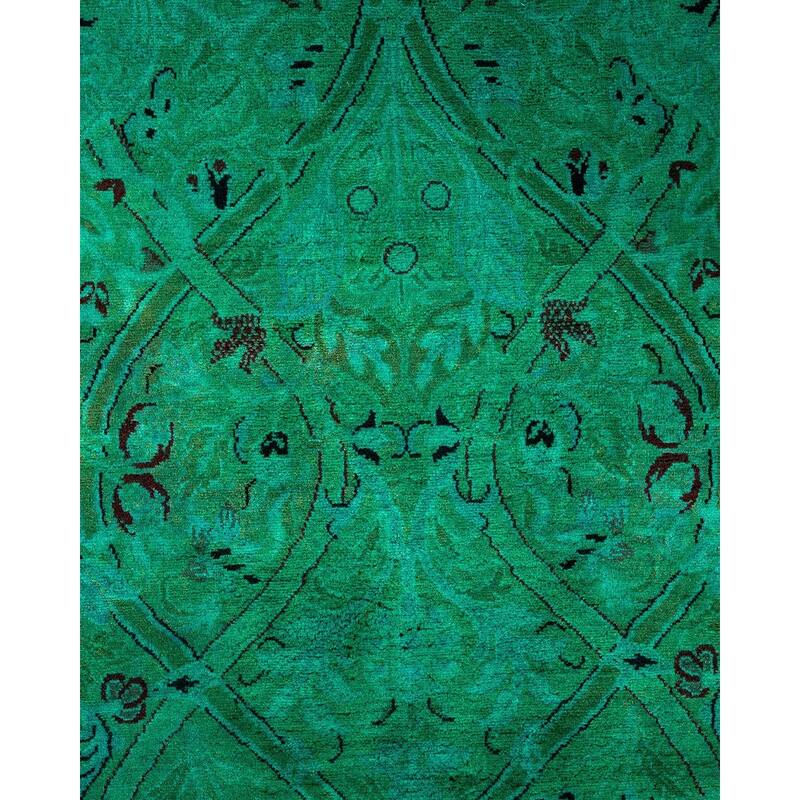 Overton Hand Knotted Wool Vintage Inspired Modern Contemporary Overdyed Green Area Rug - 8' 1" x 10' 2"