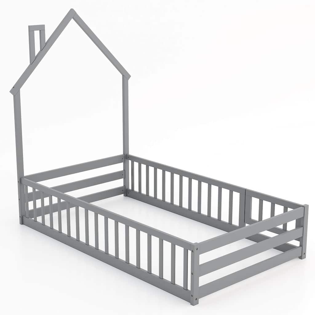 Costway Twin Size Montessori Floor Bed for Toddler with Lockable Door